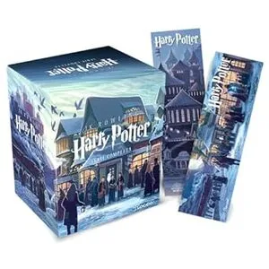 imagem da capa da série de livrosharry potter, box azul para exemplificar o post: séries de livros para viajar sem sair do lugar